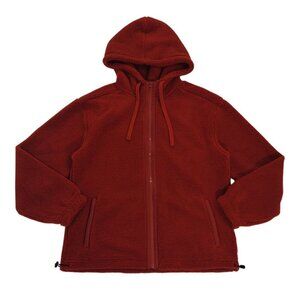 Originally used red sherpa hoodie with pockets, polyester, size M, NWT